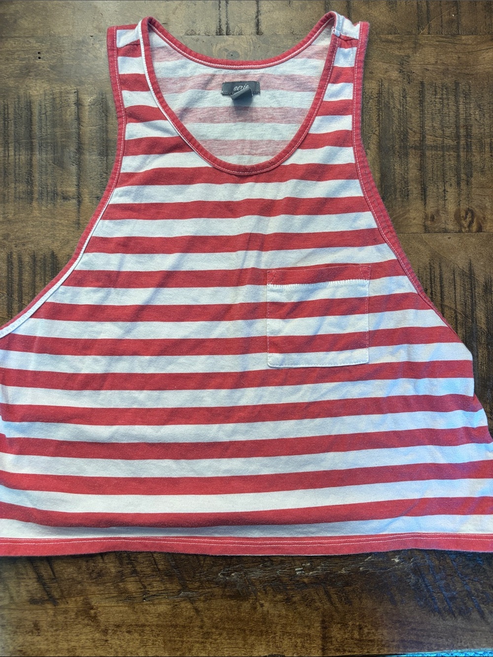 aerie Red and White Horizontal Stripe Scoop Tank